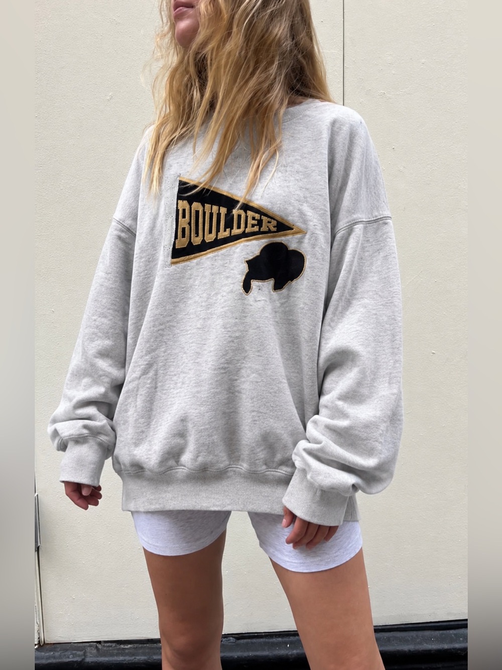 Brandy Melville Erica Oversized Collegiate Crest Sweatshirt Heather grey